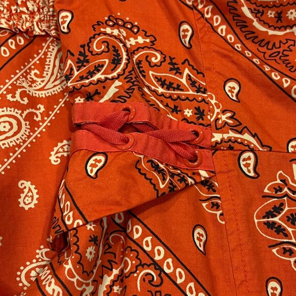Anthropologie Strapless Bandana Ruffle Midi Dress, Pockets, Red Orange, 4 - Picture 8 of 11